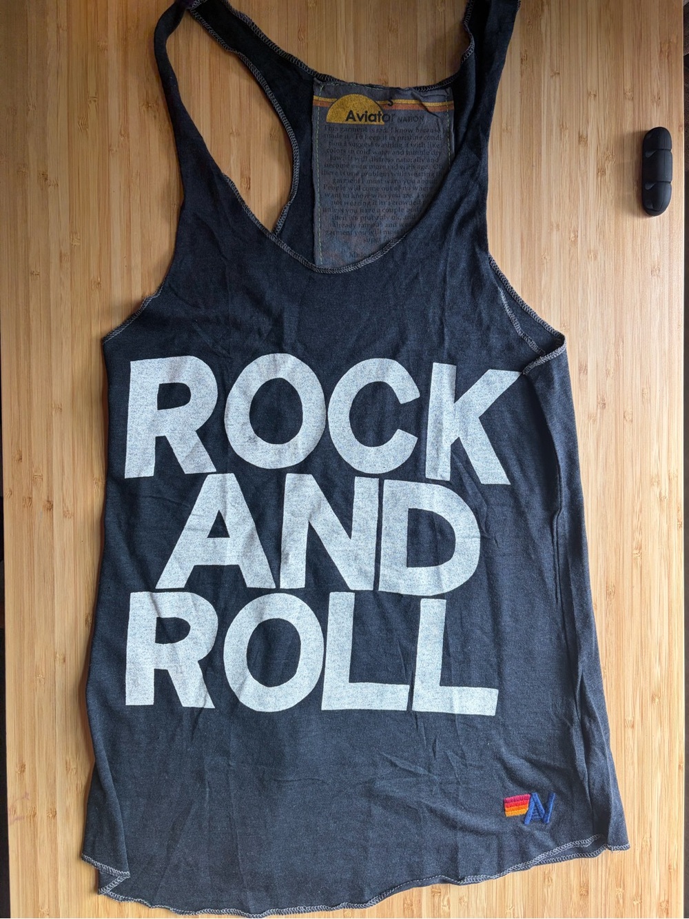 Aviator Nation Black Tank with Bold White ROCK AND ROLL Print